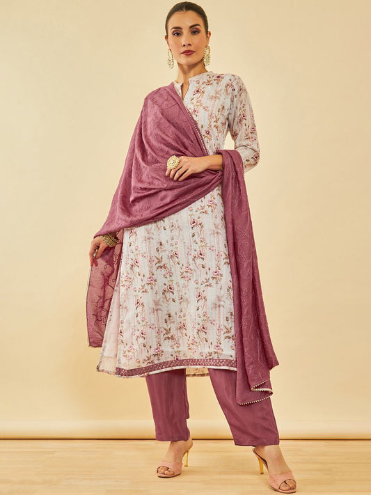 Dhiyona SO Women's Floral Printed Regular Kurta with Trousers & With Dupatta