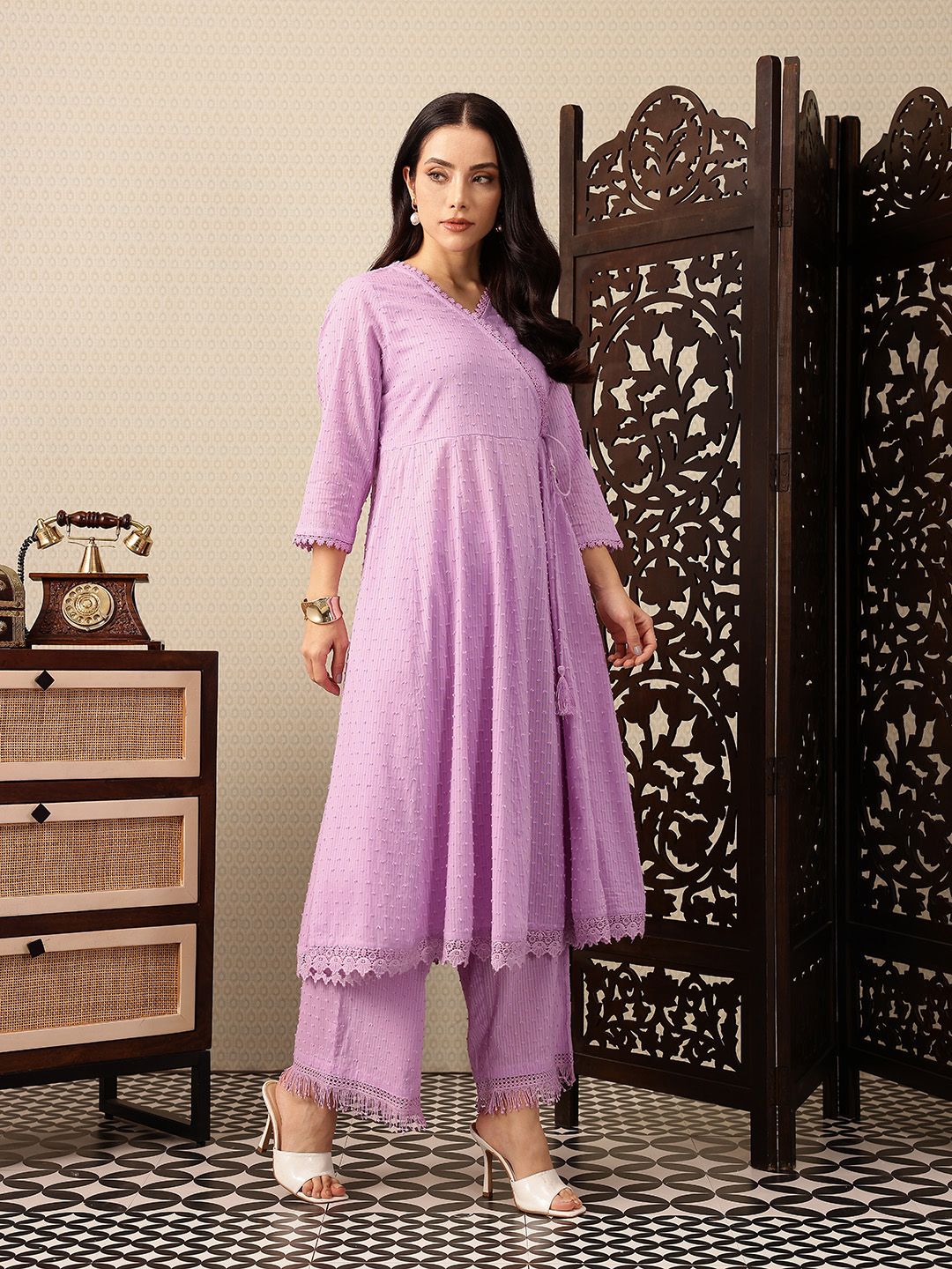 Dhiyona PD Women Angrakha Pure Cotton Jashn Kurta with Palazzos & Dupatta