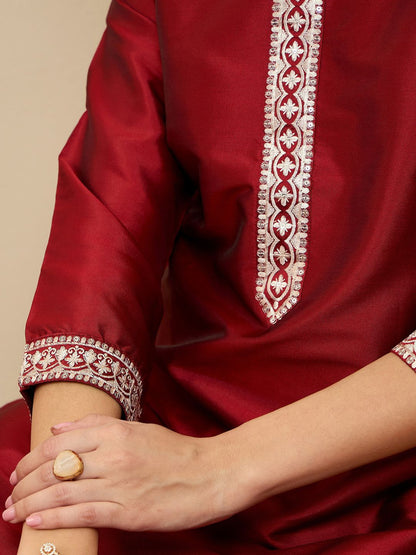 Straight Sequinned Kurta with Trousers & Dupatta