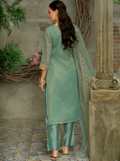Dhiyona IE Women's Ethnic Motifs Embroidered Kurta with Trousers & Dupatta