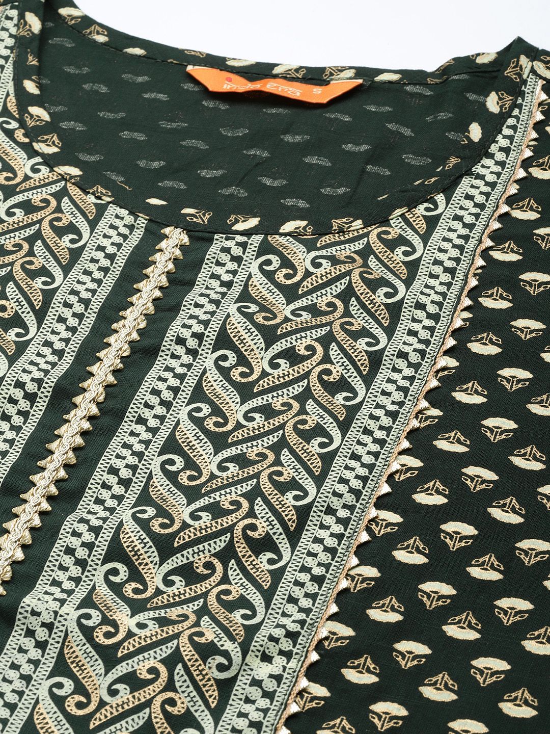 Dhiyona IE Women Green Ethnic Motifs Printed Gotta Patti Kurta with Trousers & With Dupatta
