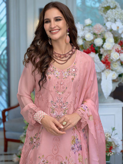 Women Floral Embroidered Thread Work Kurta with Trousers & Dupatta Kurta Sets