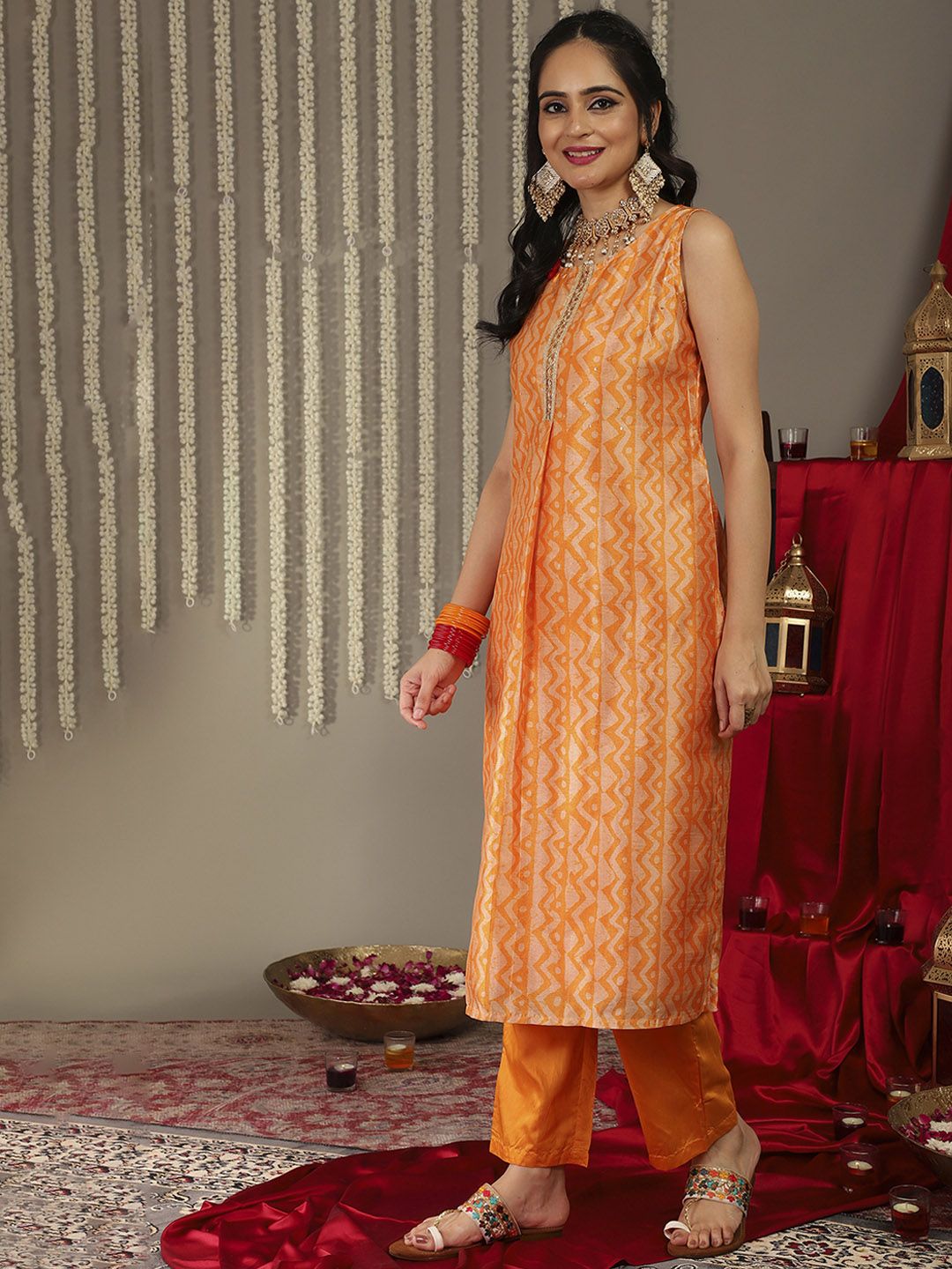 Dhiyona VA Women's Printed Sequinned Kurta With Trousers & Dupatta