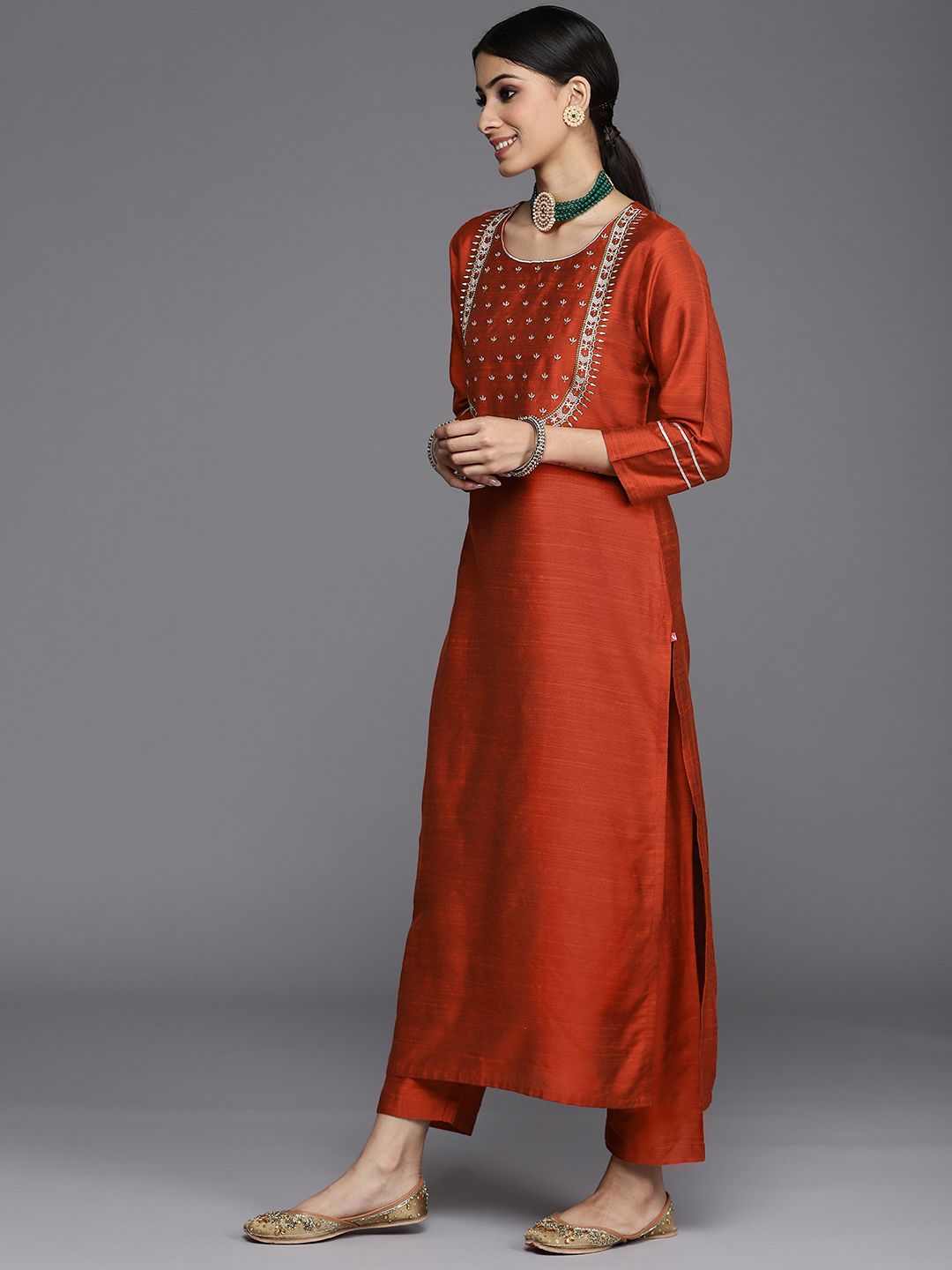 Dhiyona VA Women's Maroon Yoke Embroidered Kurta with Trouser & Printed Dupatta
