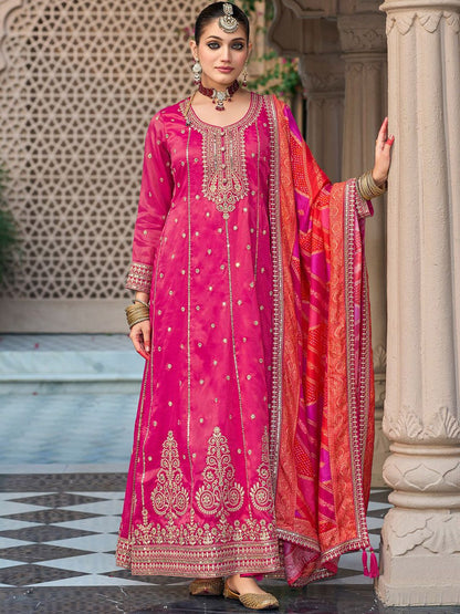 Ethnic Motifs Embroidered Sequinned Anarkali Kurta with Trouser & Dupatta