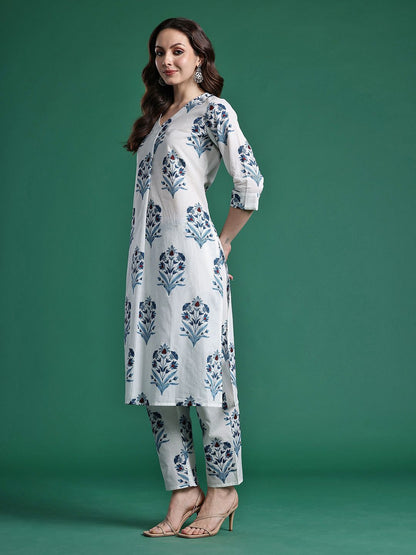 Floral Printed Pure Cotton Kurta with Trousers