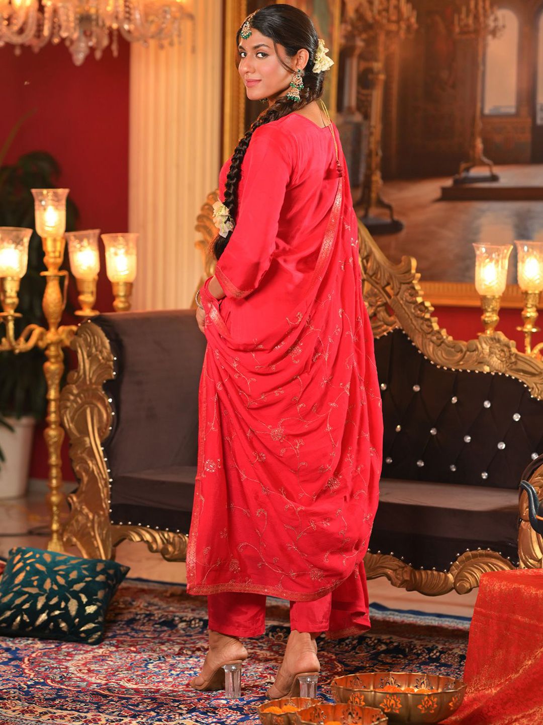 Women Ethnic Motifs Regular Kurta with Trousers & With Dupatta