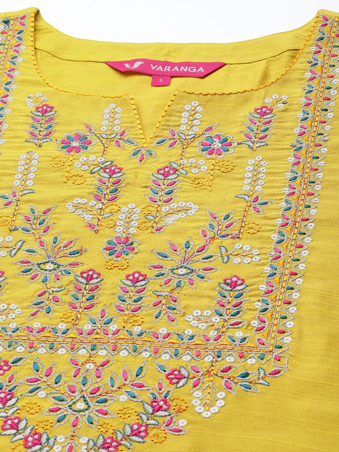 Dhiyona VA Women's Yellow Ethnic Motifs Embroidered Thread Work Kurta with Trousers & With Dupatta