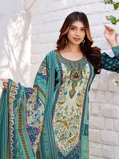 Dhiyona VA Women's Floral Printed Regular Beads and Stones Kurta with Trousers & With Dupatta