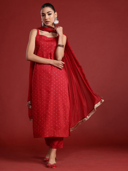 Dhiyona IE Zari Chanderi Silk Kurta With Trousers & Dupatta