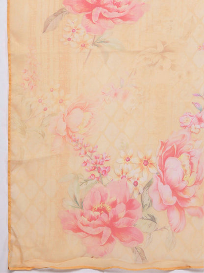 Floral Embroidered Regular Thread Work Pure Cotton Kurta With Trousers & Dupatta