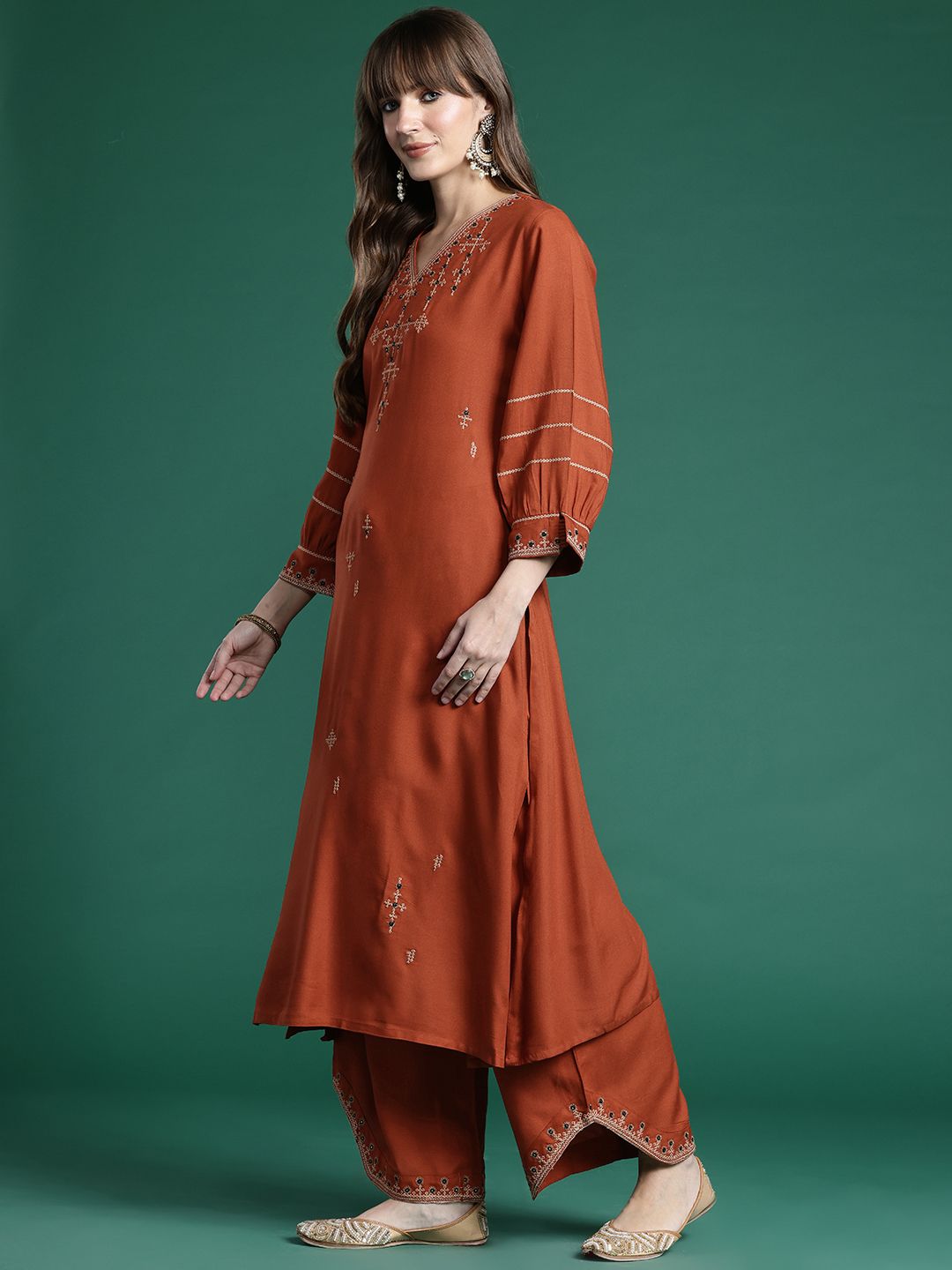 Embroidered Thread Work Kurta with Trousers