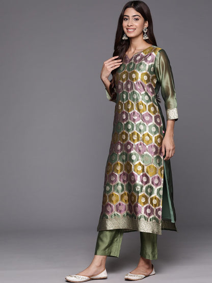 Dhiyona VA Women'sChanderi Silk Kurta with Trousers & Dupatta