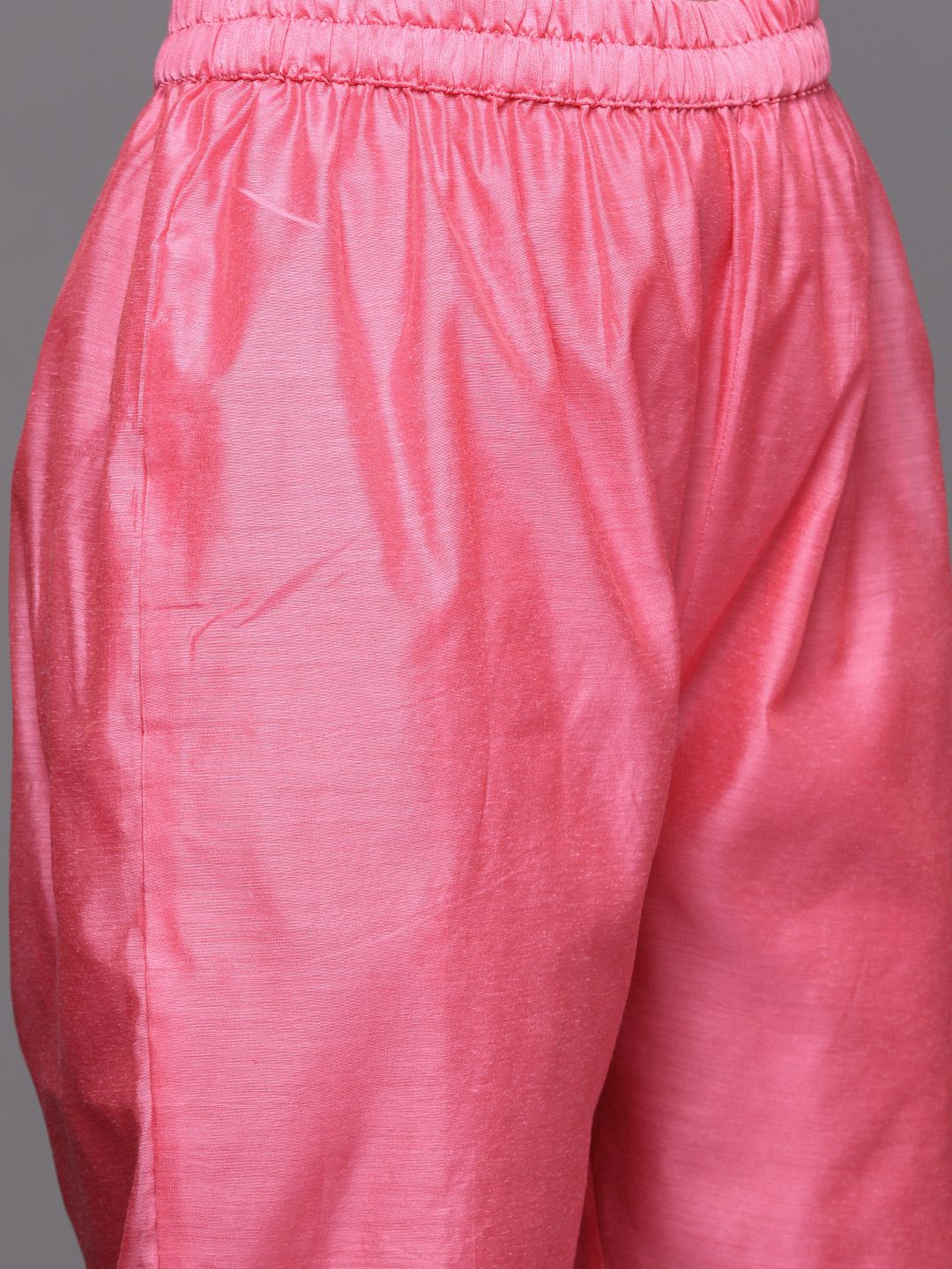 Dhiyona VA Women'sPink & Green Yoke Design Chanderi Silk Kurta with Trousers & With Dupatta