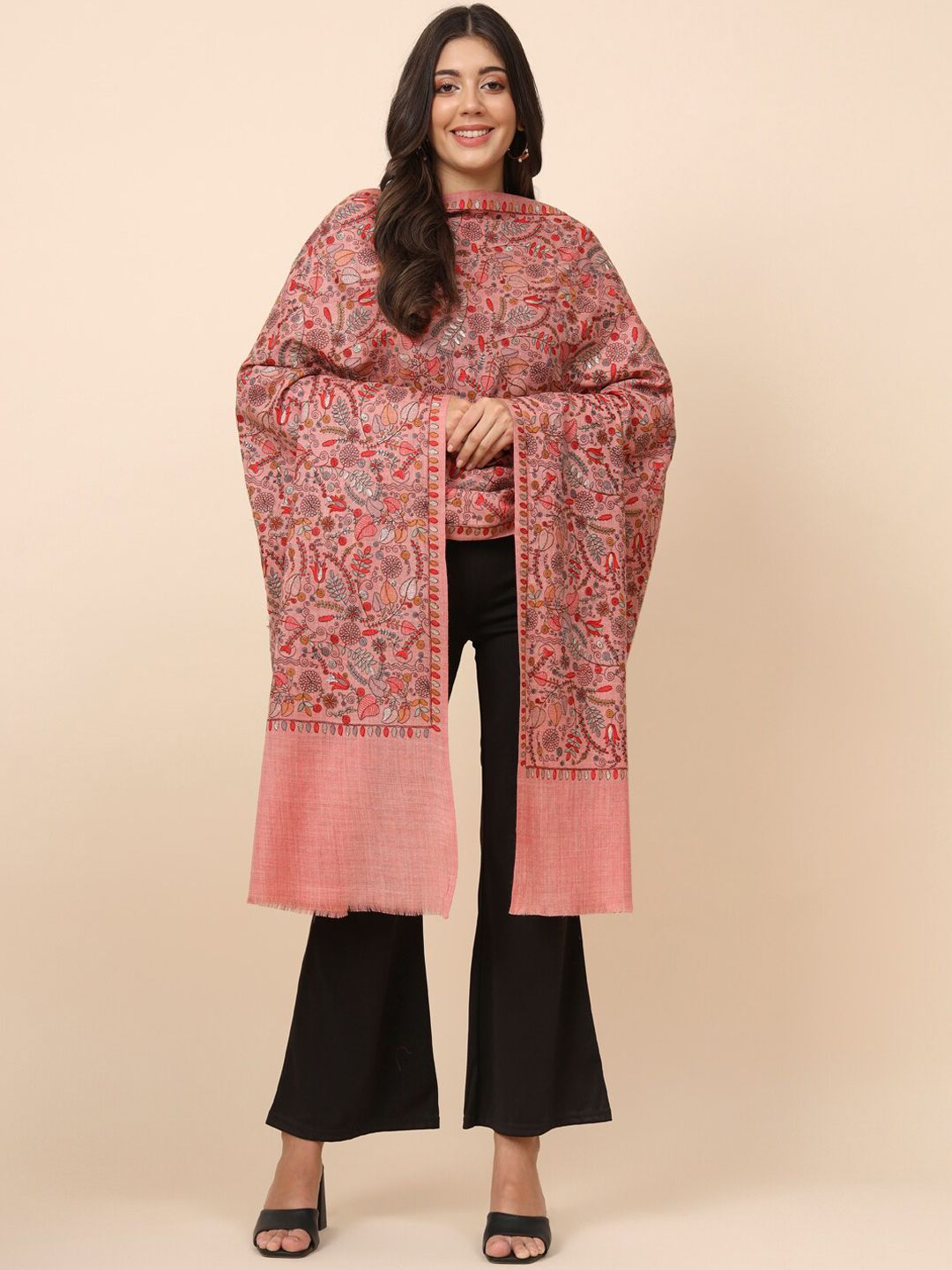 Dhiyona PA Ethnic Motifs Embroidered Woollen Shawl