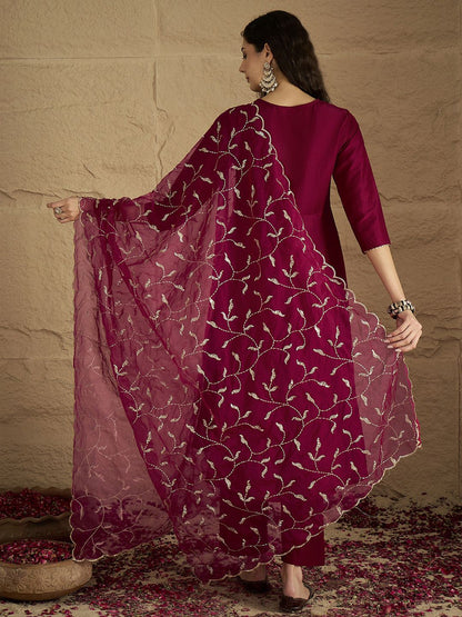 Dhiyona VA Women's Solid Kurta with Trousers & Dupatta