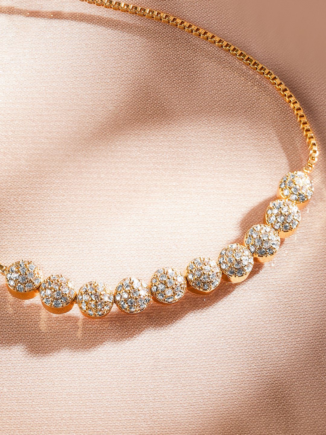 Dhiyona RJ Women's 18K Gold Plated Cubic Zirconia Adjustable Pull Chain Bracelet
