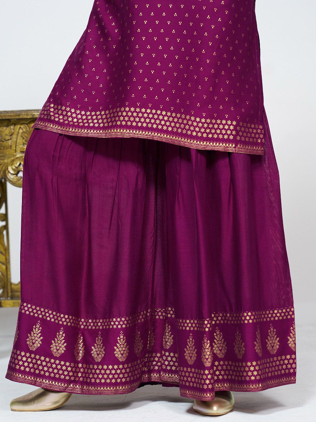 Dhiyona SN Women's Embroidered Round Neck Straight Kurta & Sharara With Dupatta