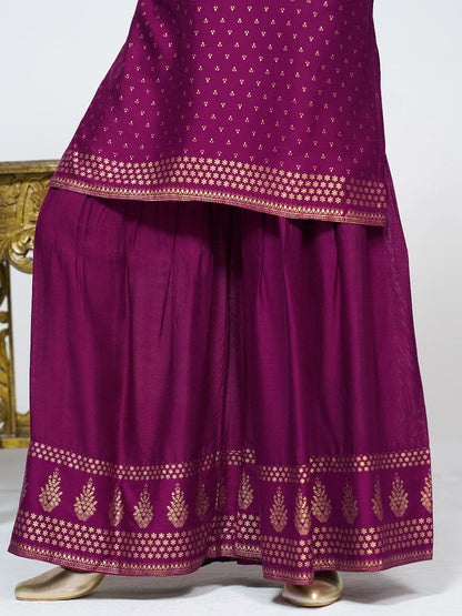 Dhiyona SN Women's Embroidered Round Neck Straight Kurta & Sharara With Dupatta
