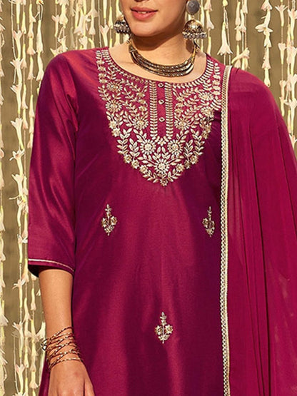 Dhiyona IE Floral Embroidered Regular Kurta with Trousers & Dupatta
