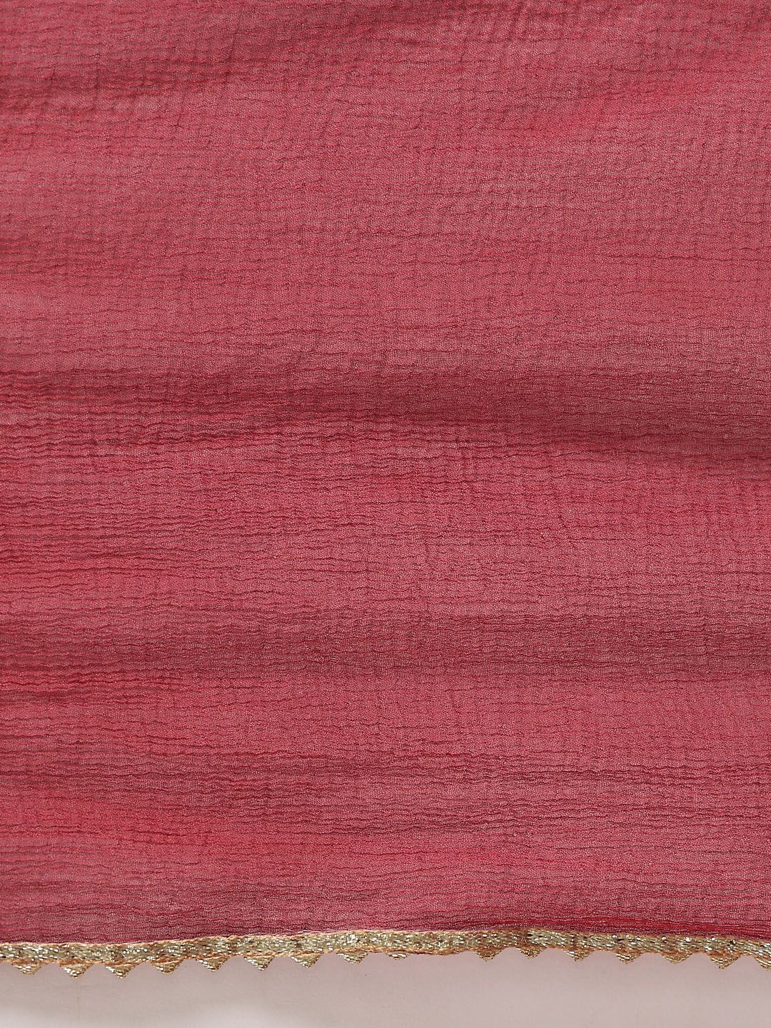 Dhiyona VA Women'sMaroon V-Neck Regular Gotta Patti Silk Crepe Kurta With Trouser With Dupatta