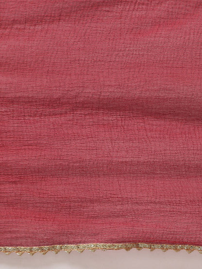Dhiyona VA Women'sMaroon V-Neck Regular Gotta Patti Silk Crepe Kurta With Trouser With Dupatta