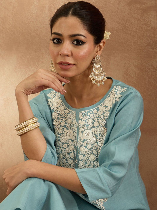 Dhiyona IE Women Ethnic Motifs Embroidered Regular Thread Work Kurta with Trousers