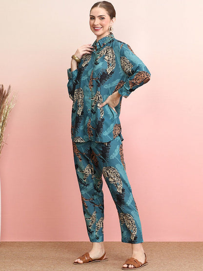 Dhiyona IE Printed Collar Shirt With Trousers Co-Ords
