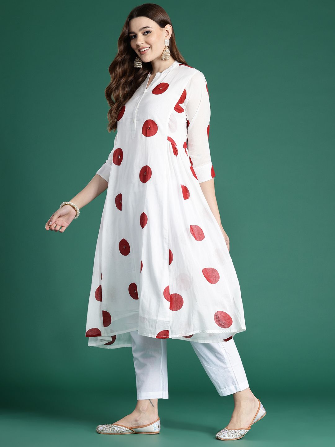 Printed Panelled Sequinned Pure Cotton Kurta with Trousers & With Dupatta