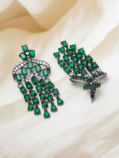 Dhiyona RJ Women's Rhodium-Plated Contemporary American Diamond Chandbalis Earrings
