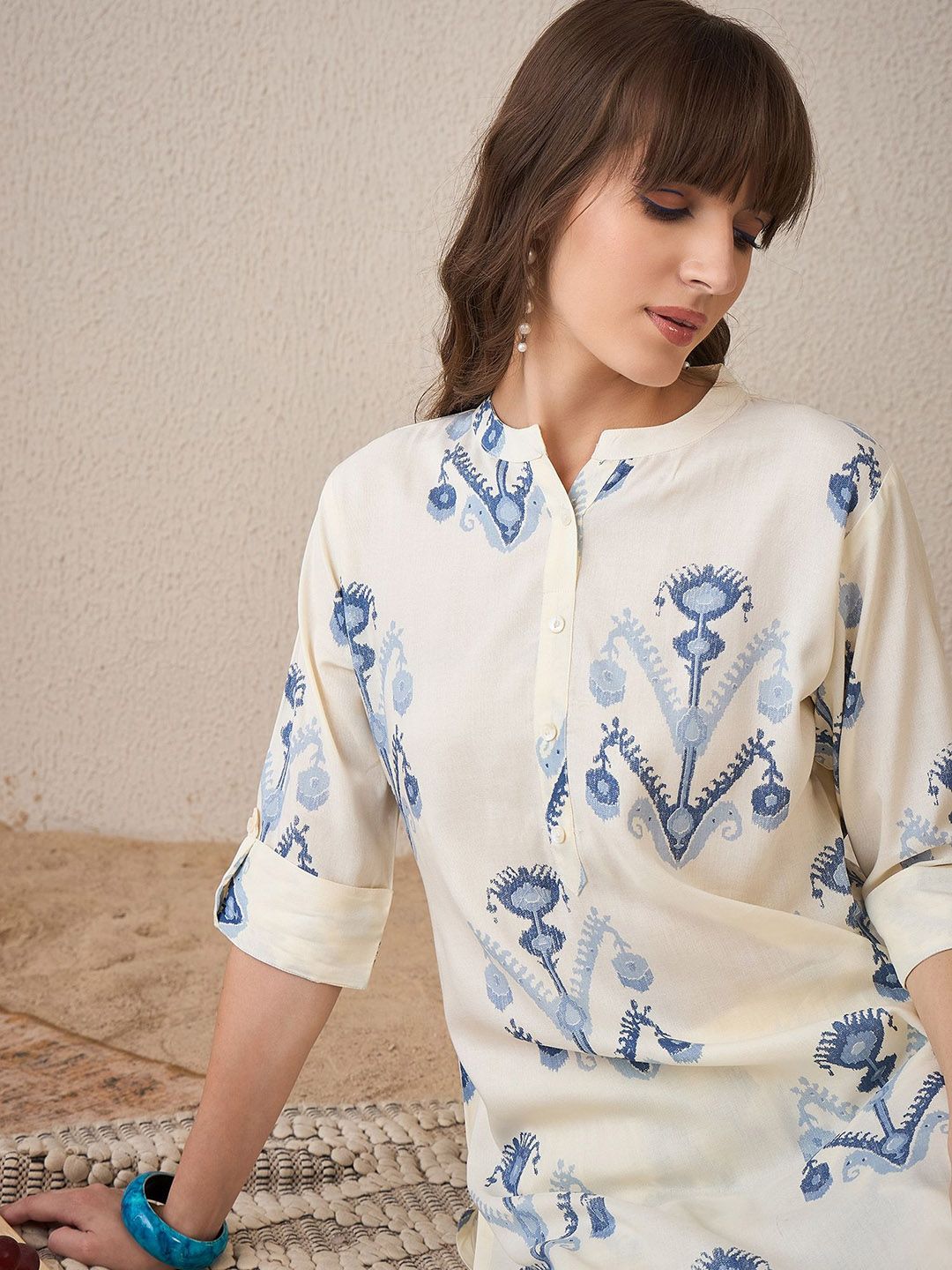 Dhiyona IE Printed Three-Quarter Sleeves Tunic With Palazzo