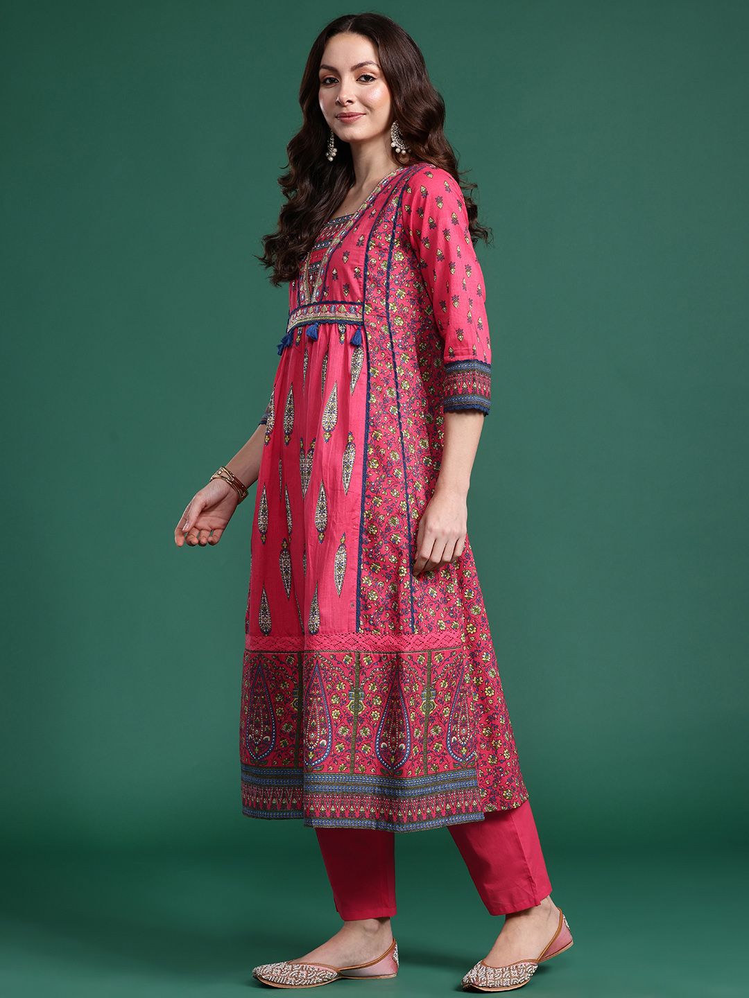 Ethnic Motifs Pure Cotton Kurta with Trousers & Dupatta