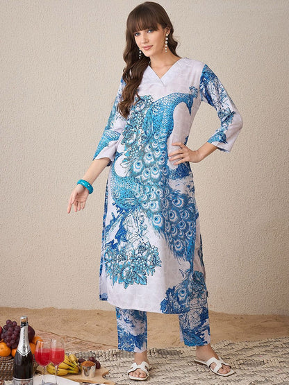 Dhiyona IE Printed Three-Quarter Sleeves Tunic With Trousers