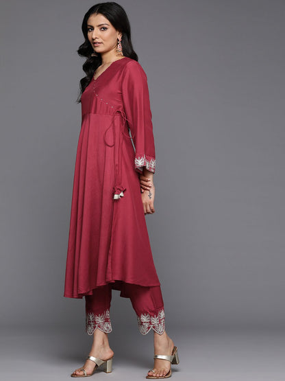 Dhiyona VA Women's Angrakha Kurta with Trousers & With Dupatta