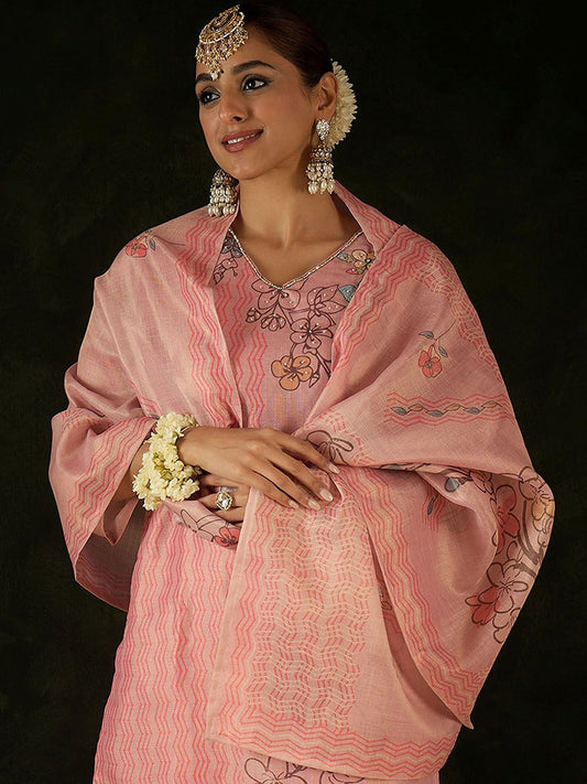 Women Floral Printed Regular Kurta with Trousers & With Dupatta