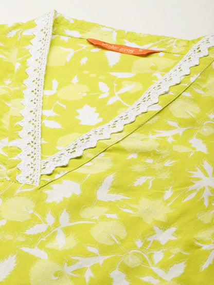 Dhiyona IE Floral Printed Pure Cotton Kurta with Trousers