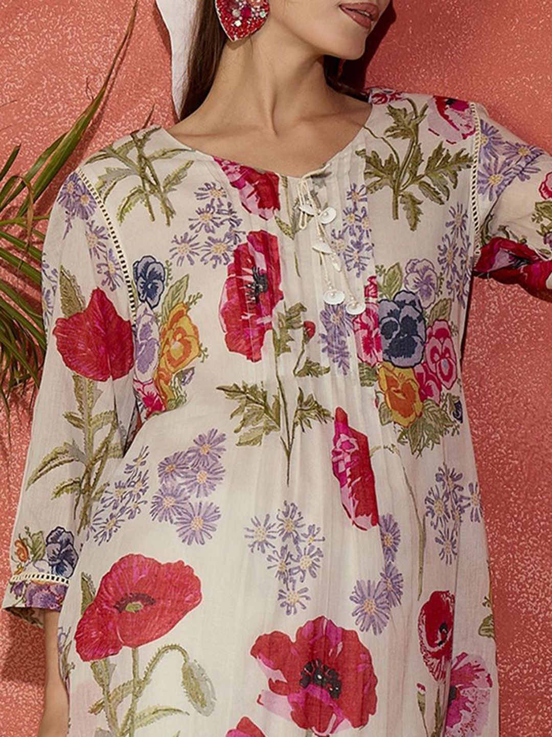 Dhiyona IE Printed Pure Cotton A-Line Tunic & Trousers Co-Ord Set