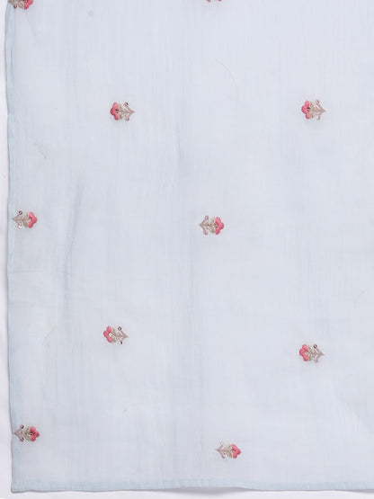 Dhiyona VA Women'sAlia Cut Floral Embroidered Empire Sequinned Pure Cotton Kurta With Trousers & Dupatta