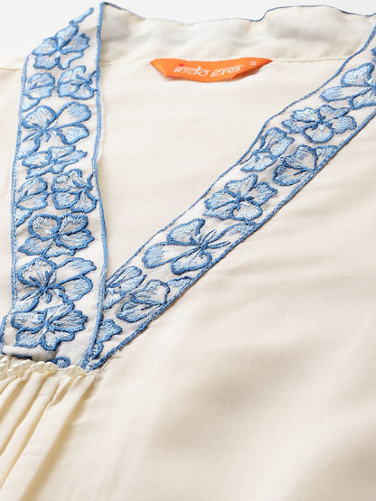 Floral Embroidered Kurta with Trousers & Dupatta