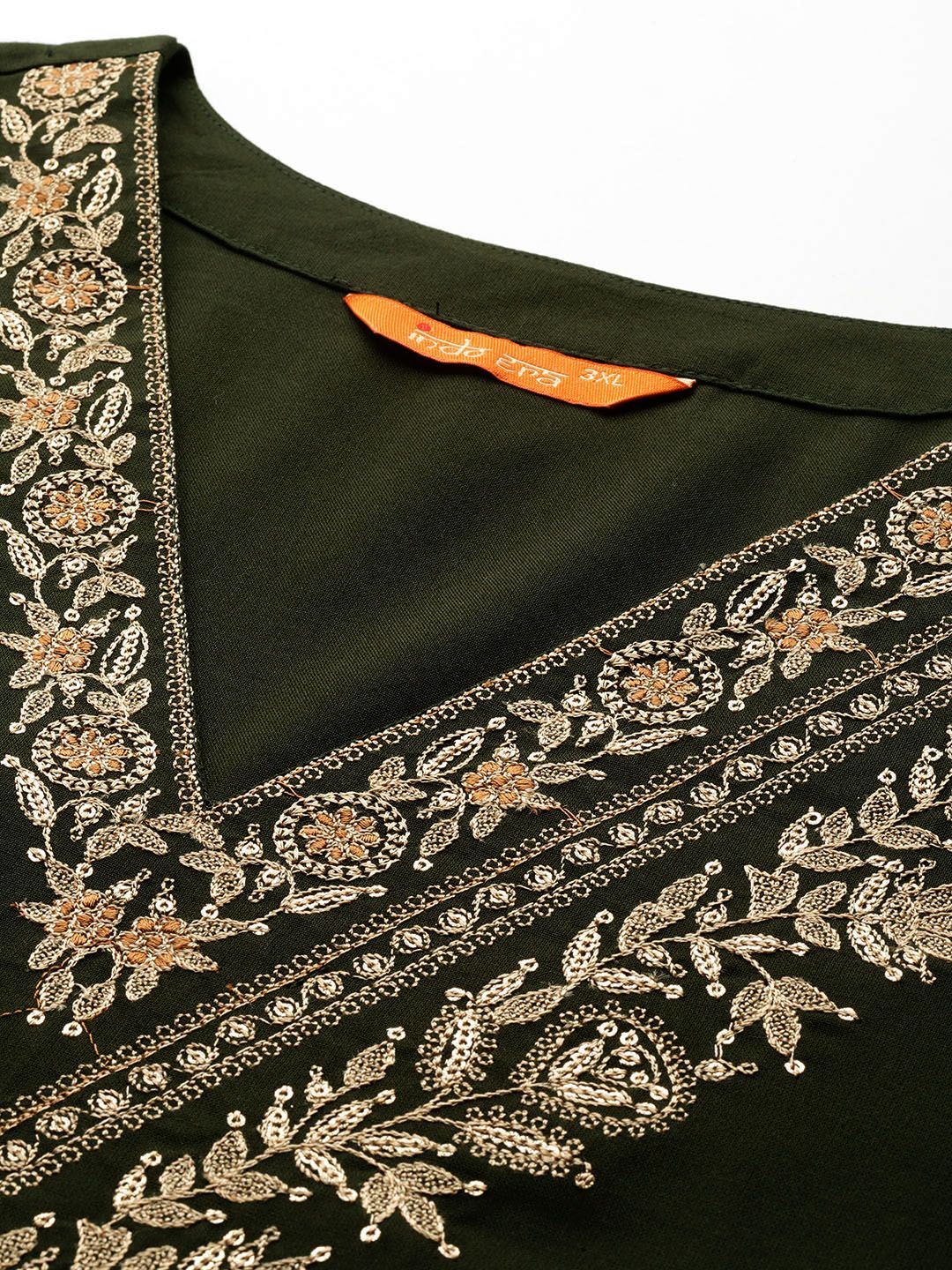 Dhiyona IE Plus Size Floral Embroidered Kurta with Salwar & With Dupatta