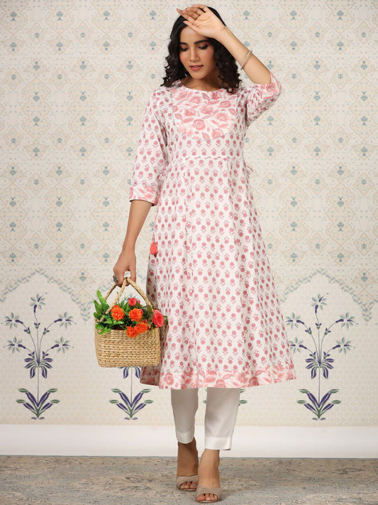 Dhiyona OD  Floral Printed Gotta Patti Pure Cotton A-Line Kurta