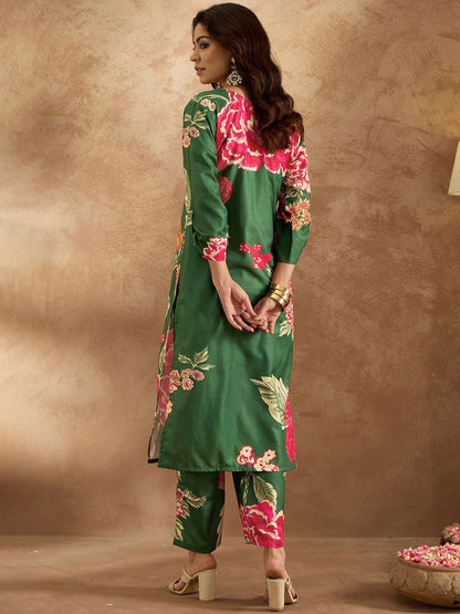Dhiyona IE Women Floral Printed Regular Kurta with Trousers