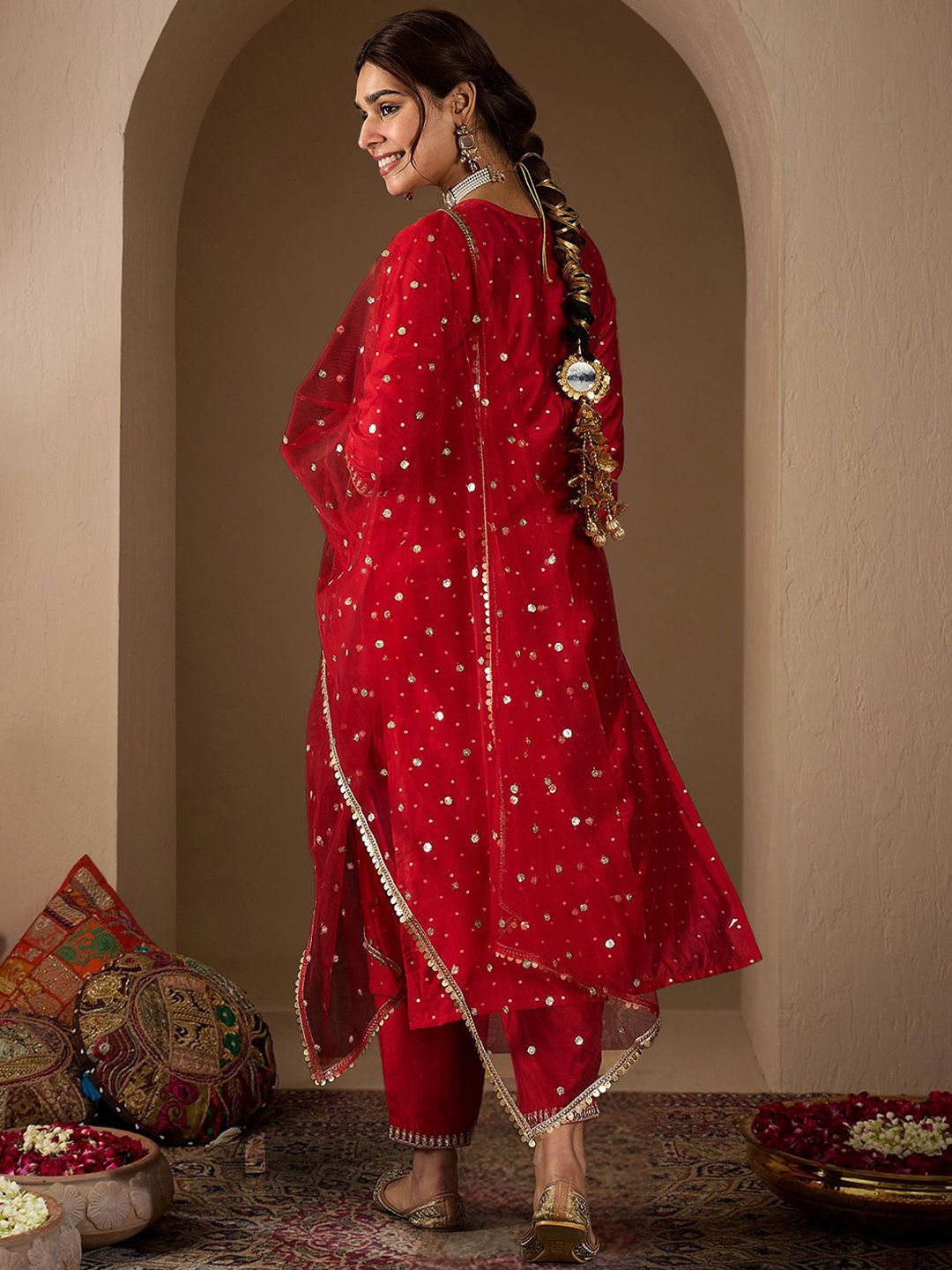 Dhiyona IE Women Embroidered Regular Kurta with Trousers & With Dupatta