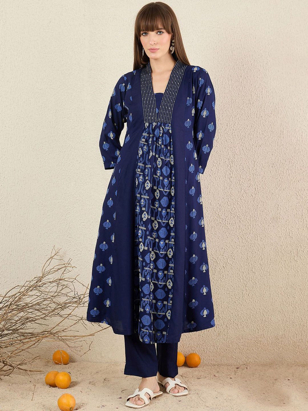 Dhiyona IE Women Quirky Printed Cotton Kurta with Trousers & Dupatta