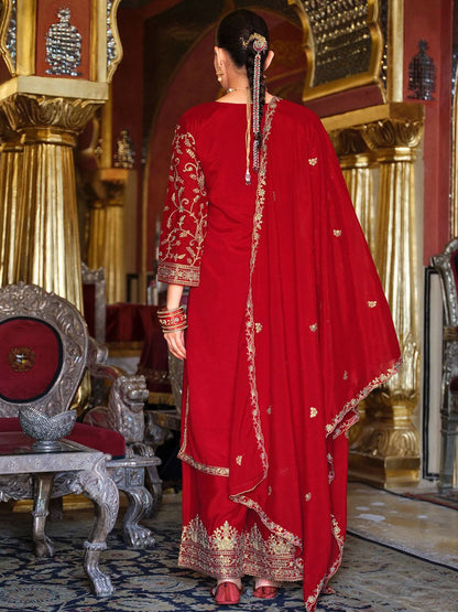 Ethnic Motifs Embroidered Sequinned Kurta with Palazzos & Dupatta