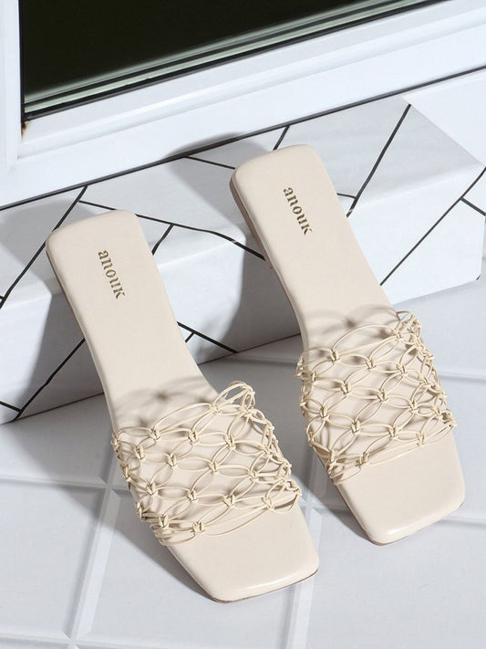 Dhiyona AK White Textured Open Toe Flats