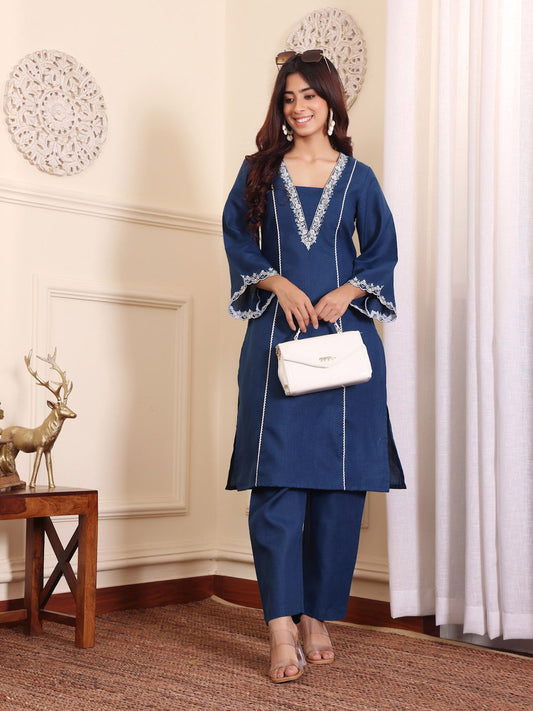 Dhiyona VA Women's Embroidered Panelled Thread Work Kurta&Palazzos