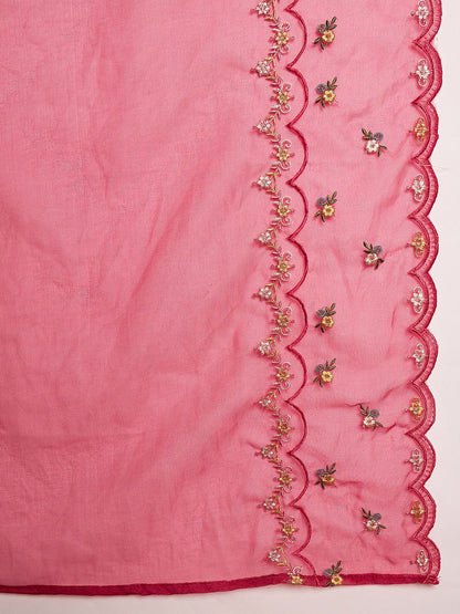 Dhiyona IE Embroidered A-Line Kurta With Trousers & Dupatta