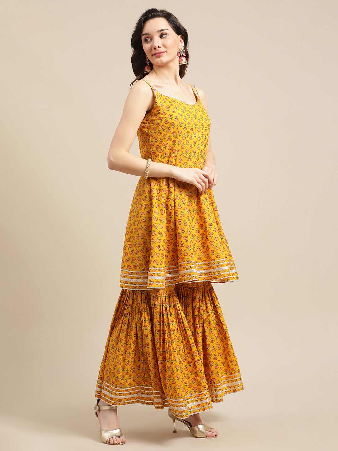 Dhiyona VA Women'sFloral Pure Cotton Short Kurti with Sharara