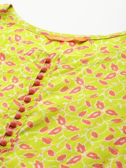 Dhiyona IE Floral Printed Empire Gotta Patti Pure Cotton Kurta With Trousers